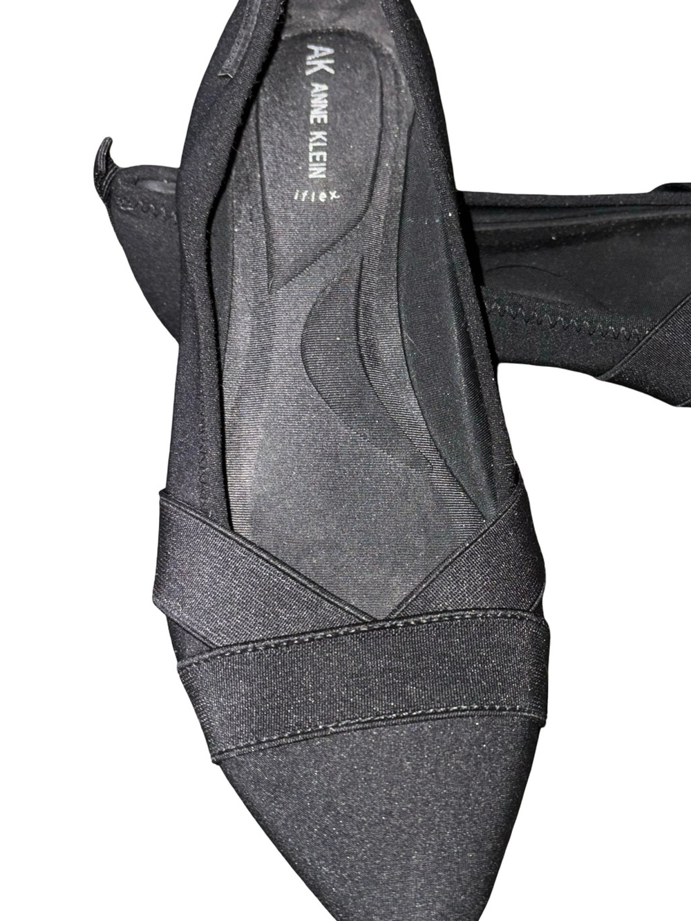 Anne Klein Black Pointed-Toe Slip On Flats with Crossband Detail